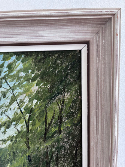 Vintage Woodland Lake Oil Painting, Forest Landscape