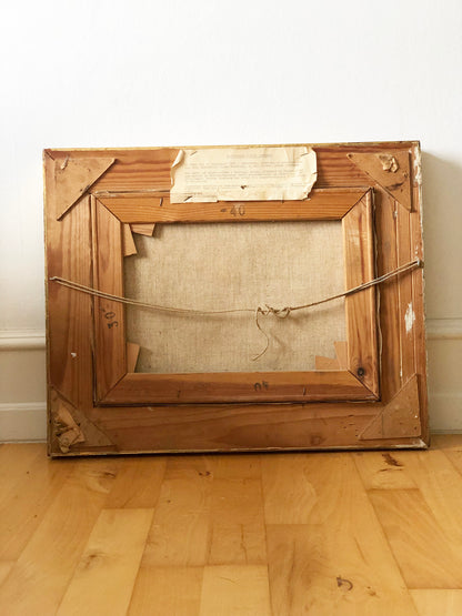 Vintage Original Oil Painting with a Cottage Interior, circa 1960