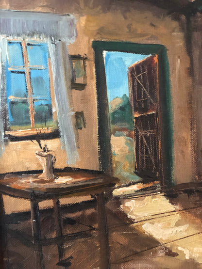 Vintage Original Oil Painting with a Cottage Interior, circa 1960