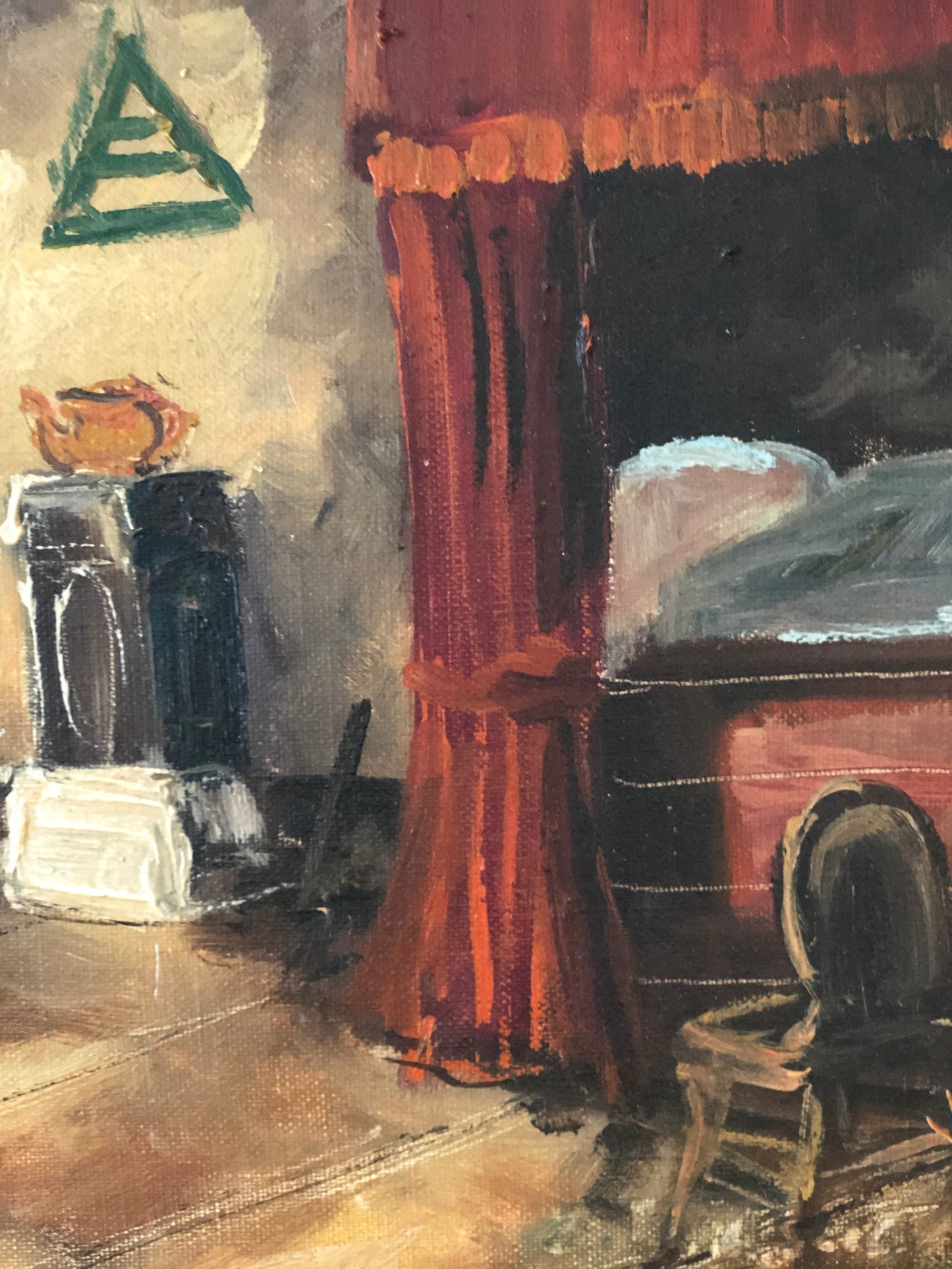 Vintage Original Oil Painting with a Cottage Interior, circa 1960