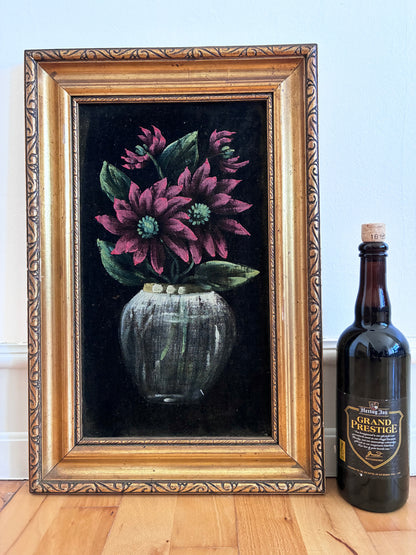 Vintage Original Velvet Flower Oil Painting Set, Pair of Framed Still Life Art