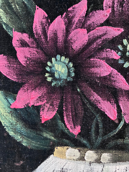Vintage Original Velvet Flower Oil Painting Set, Pair of Framed Still Life Art