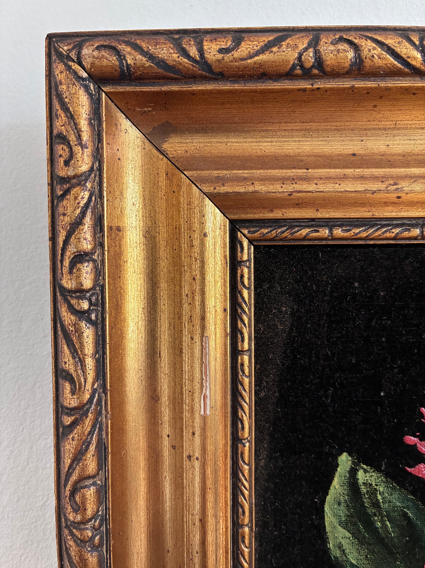 Vintage Original Velvet Flower Oil Painting Set, Pair of Framed Still Life Art