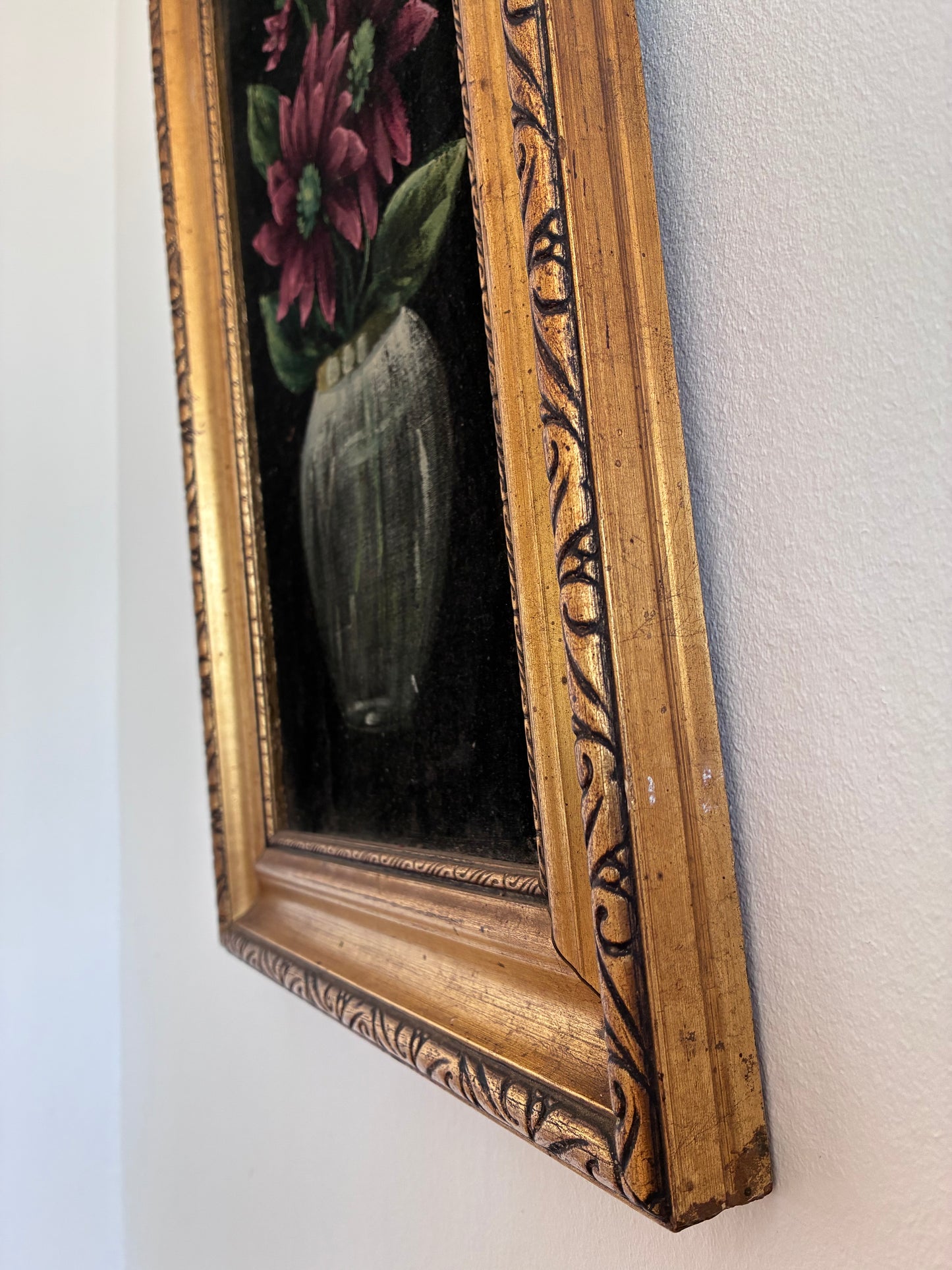 Vintage Original Velvet Flower Oil Painting Set, Pair of Framed Still Life Art