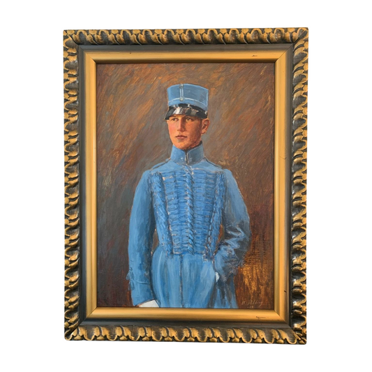 Early 20th century Swedish Oil Painting of Officer in Blue