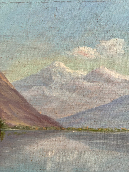 Vintage Signed Mountain Lake Landscape Oil Painting