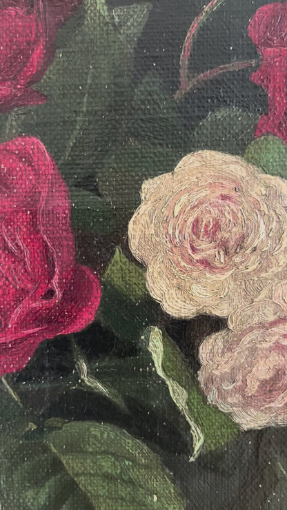 Vintage Original Floral Rose Still Life Oil Painting