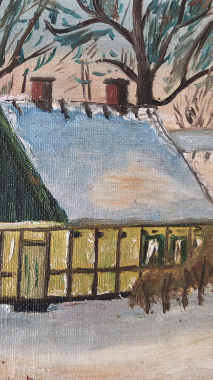 Original Vintage Landscape Cottage Oil Painting, circa 1960