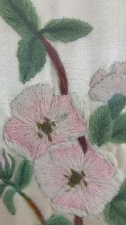 Set Vintage Flower on Silk Paintings, Embroidery Flower Art