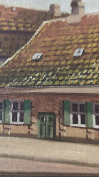 Large Original Vintage Countryside Cottage Oil Painting, circa 1923