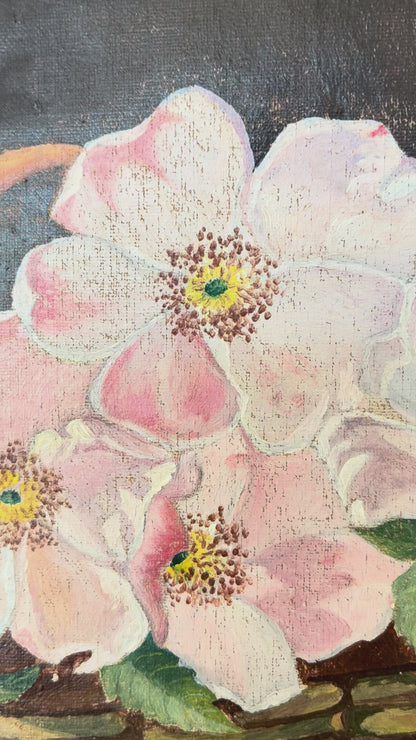 Vintage Original Flower Oil Painting, Framed Signed Floral Still Life