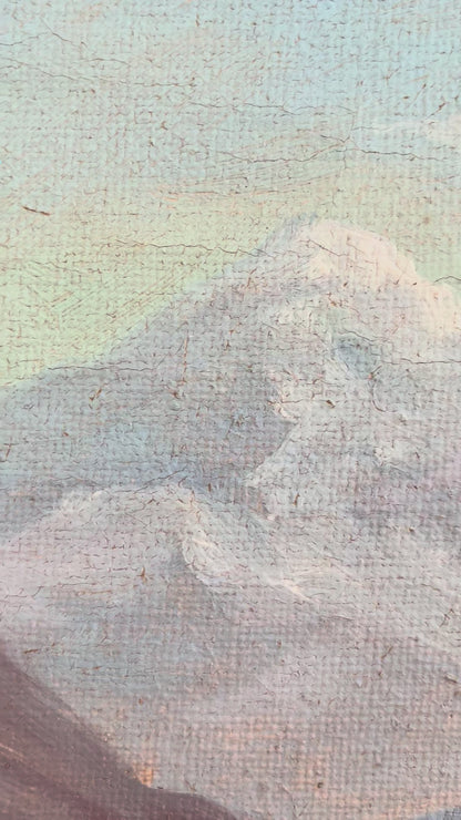 Vintage Signed Mountain Lake Landscape Oil Painting