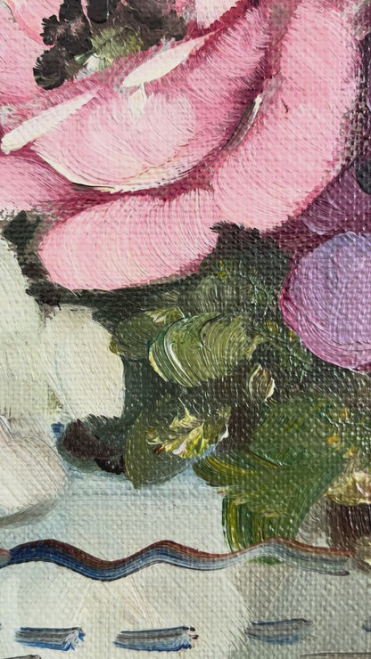Framed Vintage Original Flower Oil Painting, Signed Floral Still Life video