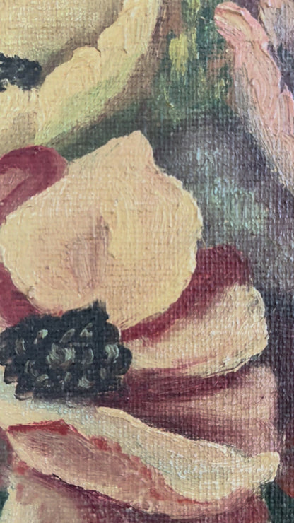 Framed Vintage Original Floral Oil Painting, Signed Flower Art video