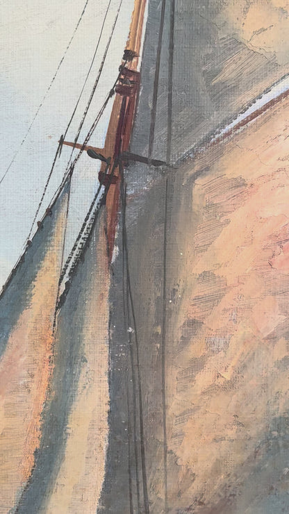 Vintage Signed Sailing Ship Seascape Oil Painting