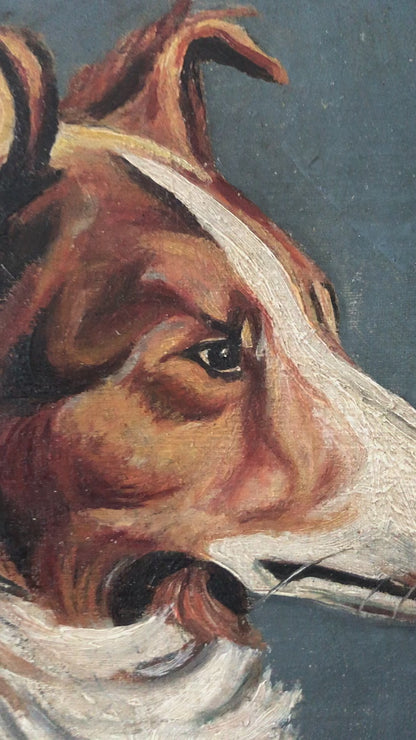 Original Vintage Dog Portrait Oil Painting, circa 1914