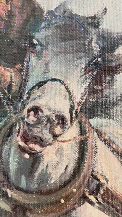 Vintage Original Horse Oil Painting, Large Signed Equestrian Wall Art