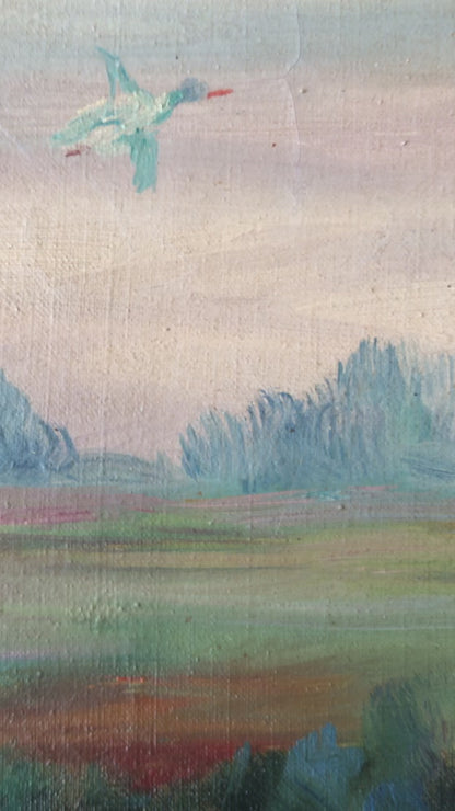 Large Original Vintage River Landscape Oil Painting, circa 1960