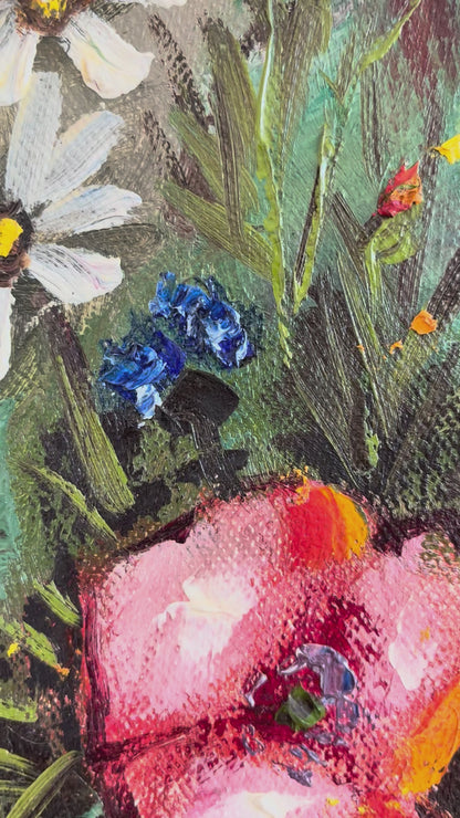 Vintage Original Flower Still Life Oil Painting, circa 1960