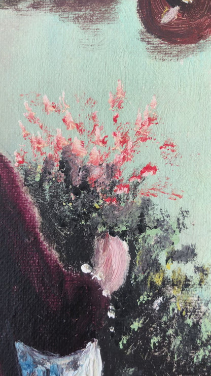 Original Vintage Cottage Interior Oil Painting, circa 1940