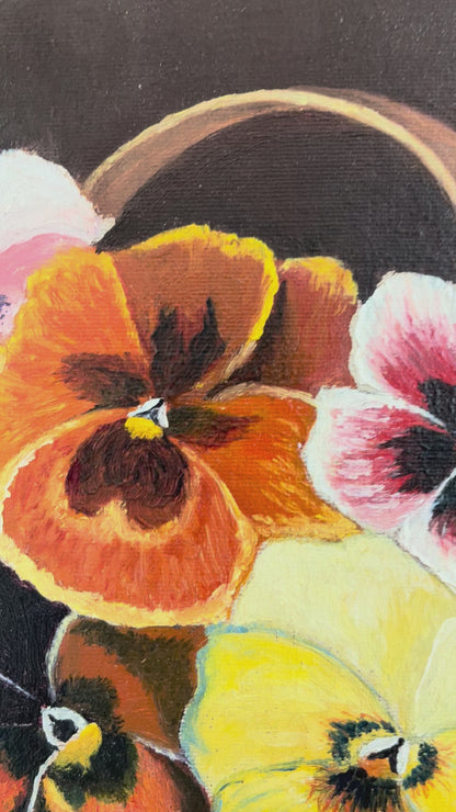 Vintage Original Flower Oil Painting, Framed Signed Floral Still Life Art