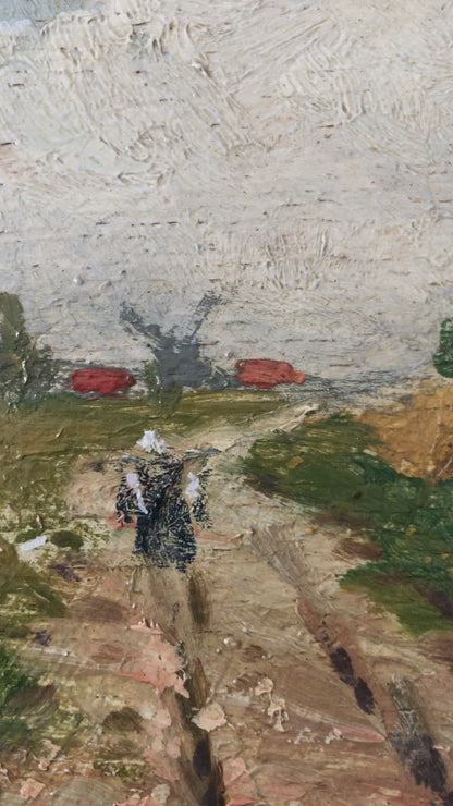 Original Vintage Landscape Cottage Oil Painting, circa 1923