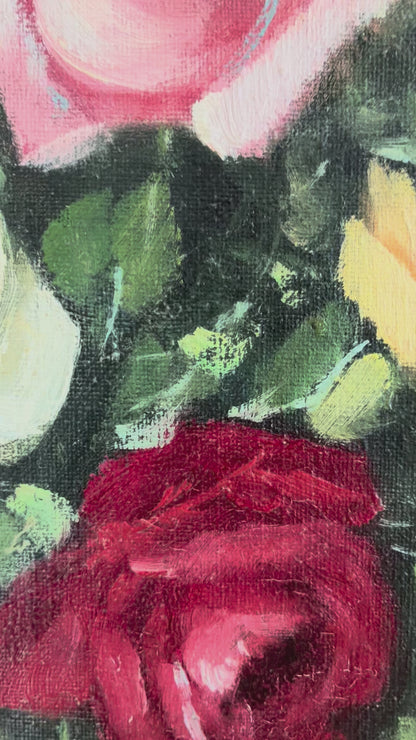 Framed Vintage Original Floral Oil Painting, Signed Flower Art video
