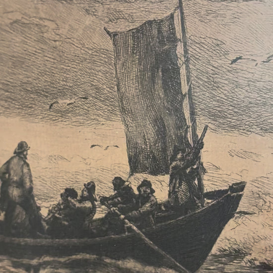 Antique Original Sailing Boat Etching, Signed Nautical Art, 1900 video
