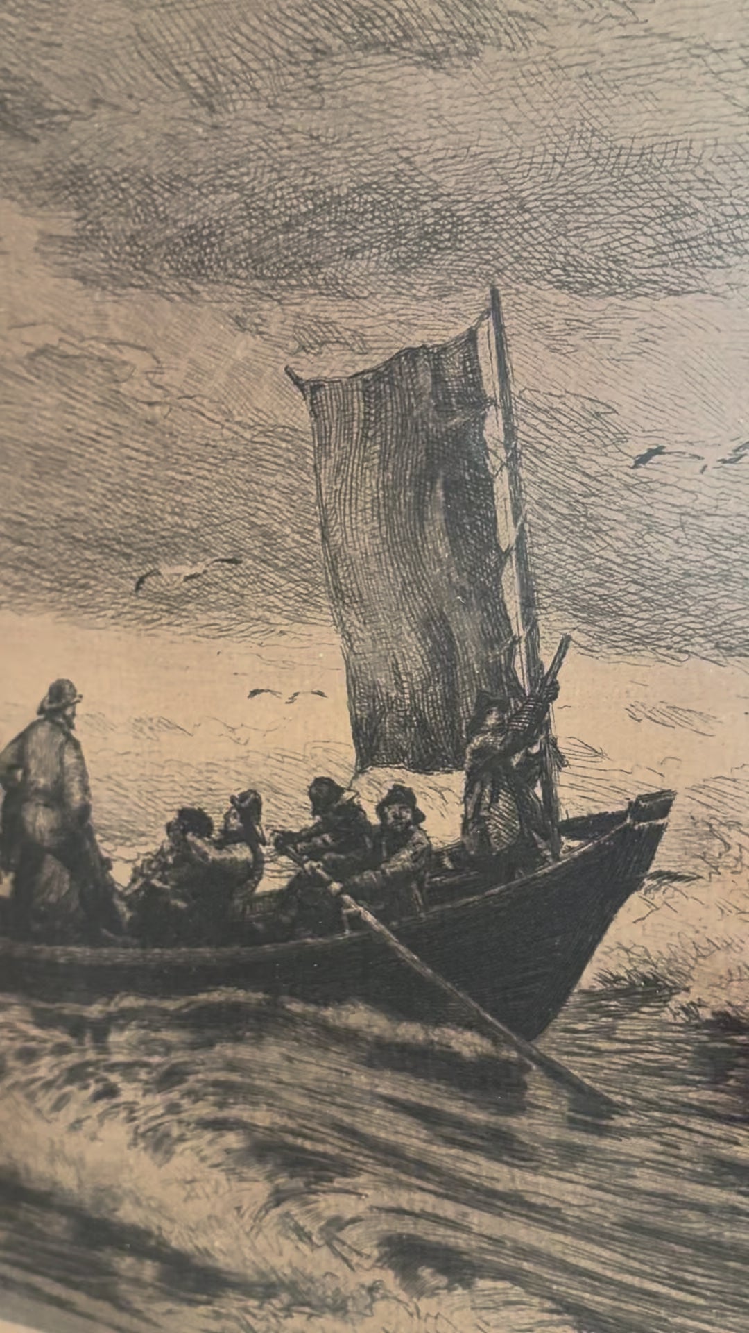 Antique Original Sailing Boat Etching, Signed Nautical Art, 1900 video