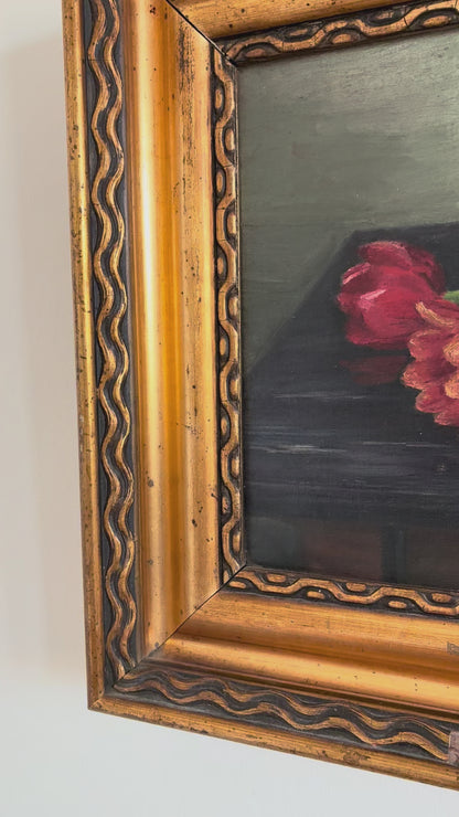 Vintage Original Flower Oil Painting, Framed Tulips Still Life Wall Art