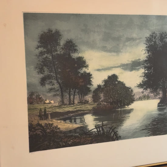 Vintage Original Riverside Cottage Print, Signed Landscape Art, 1970s video