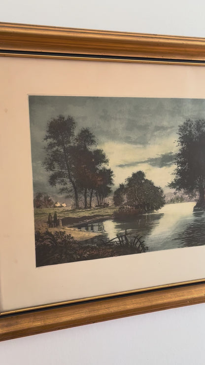 Vintage Original Riverside Cottage Print, Signed Landscape Art, 1970s video