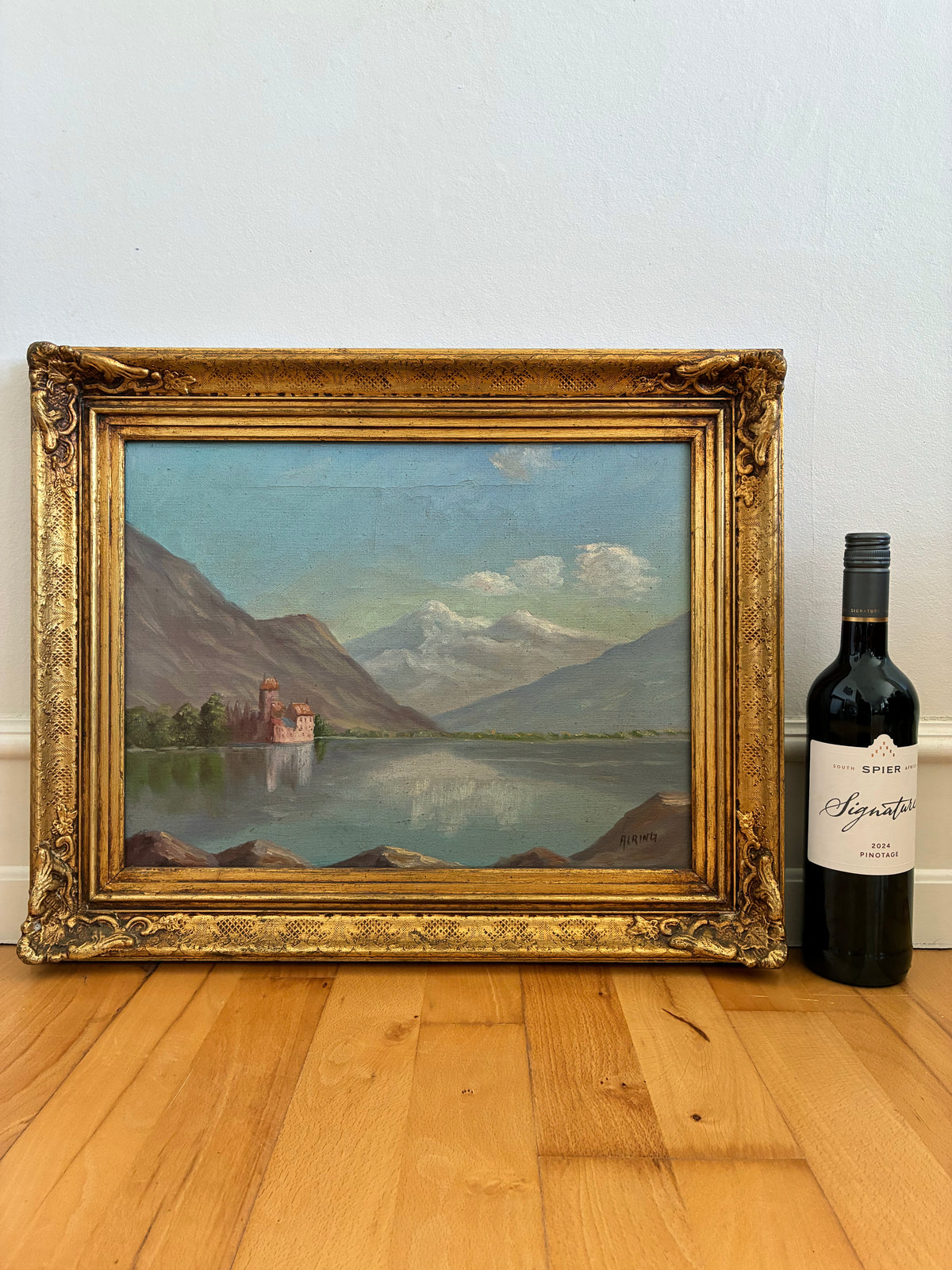 Vintage Signed Mountain Lake Landscape Oil Painting