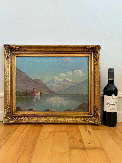 Vintage Signed Mountain Lake Landscape Oil Painting