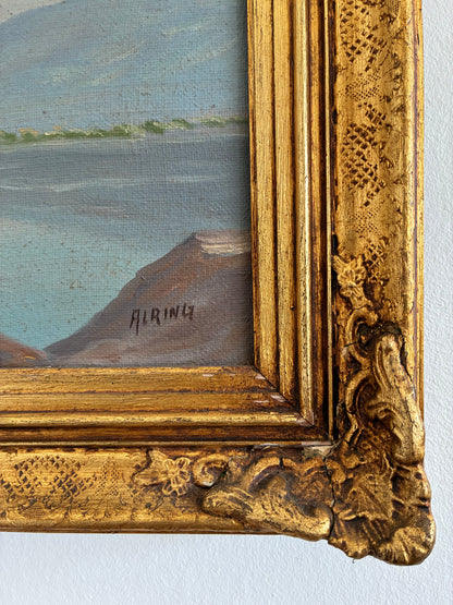 Vintage Signed Mountain Lake Landscape Oil Painting