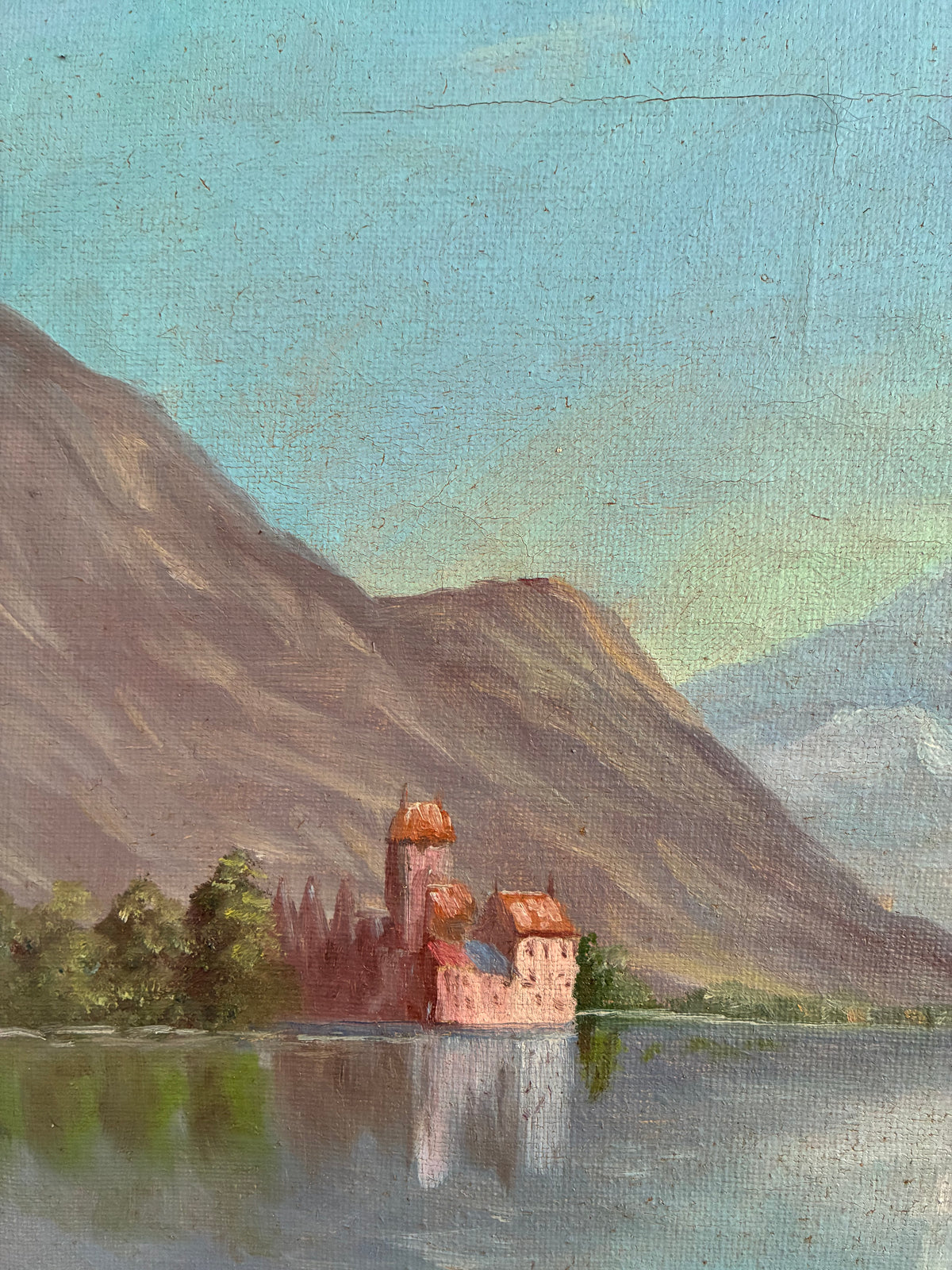Vintage Signed Mountain Lake Landscape Oil Painting