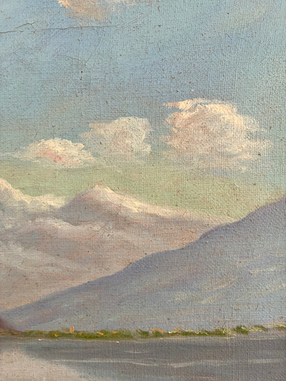 Vintage Signed Mountain Lake Landscape Oil Painting